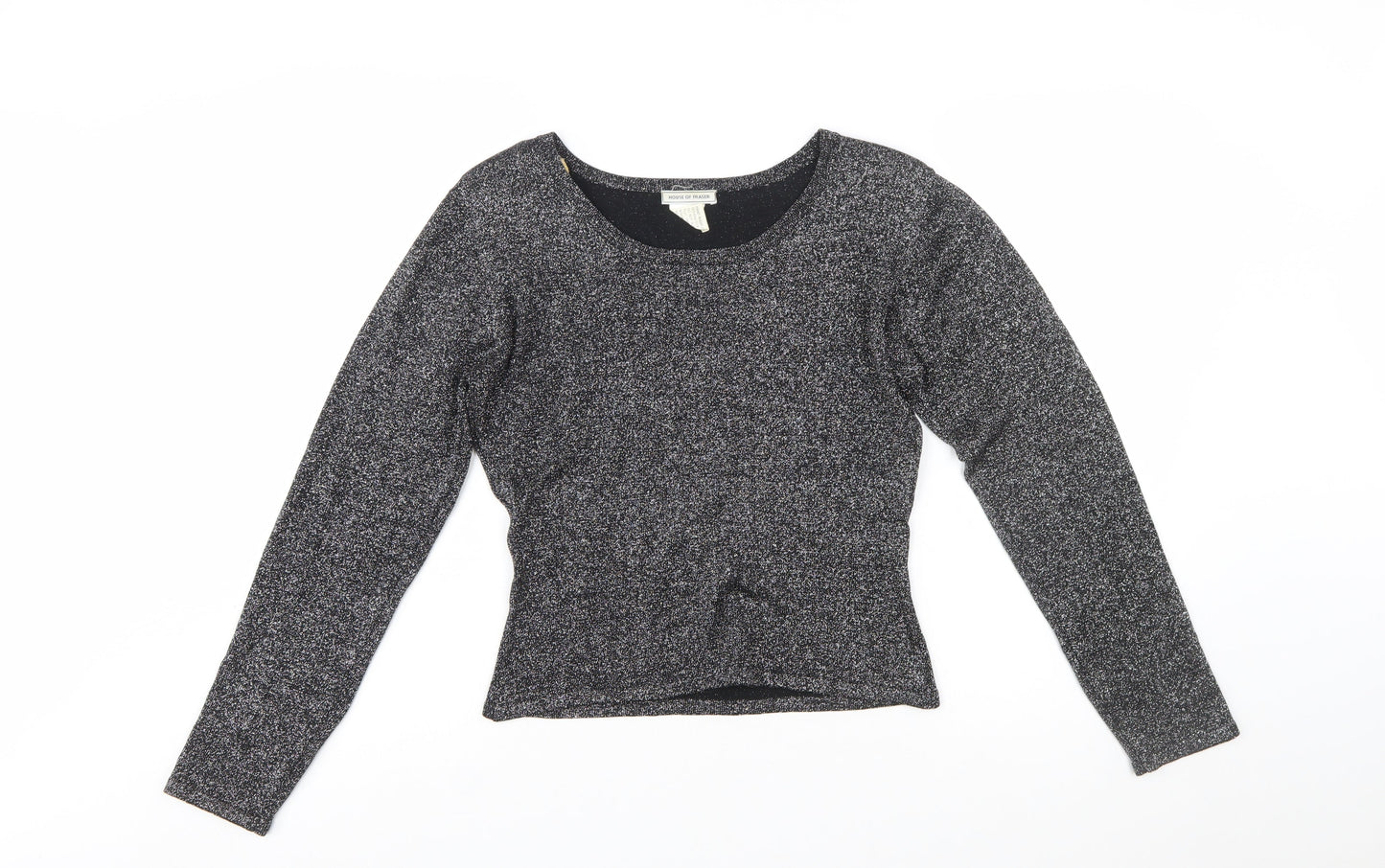 House of Fraser Womens Black Silk Blend Sparkle Long Sleeve Blouse M