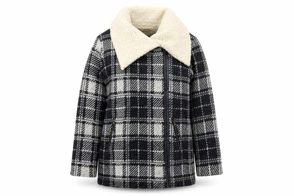 Bershka Women's Blue Checked Knit Biker Jacket Size S