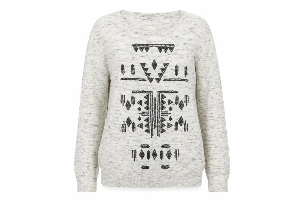 Warehouse Womens Beige Aztec Knit Pullover Jumper Size 12