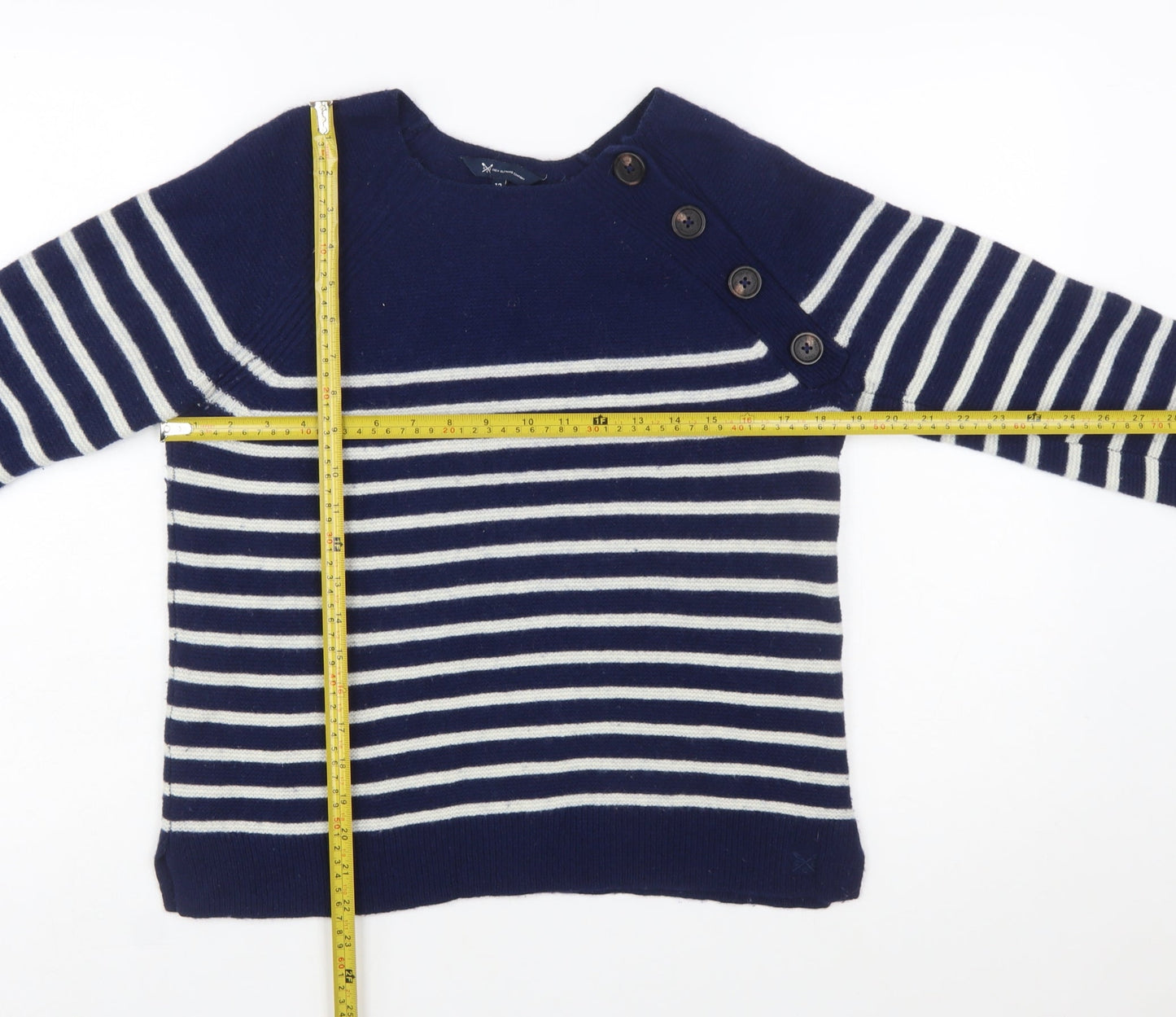 Crew Clothing Company Womens Blue Striped Merino Wool Jumper Size 12