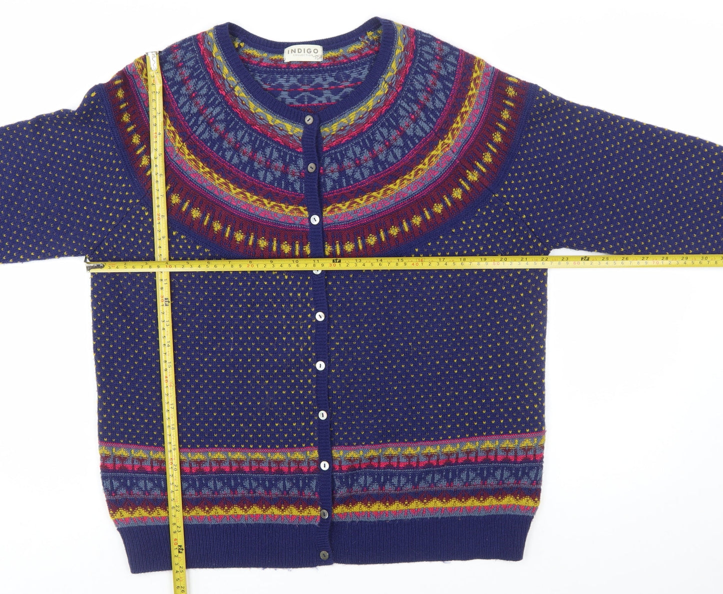 Marks and Spencer Women Blue Fair Isle Cardigan UK 20 Wool Blend