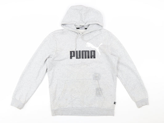 Puma Men's Grey Pullover Hoodie Small Graphic Logo Sweatshirt