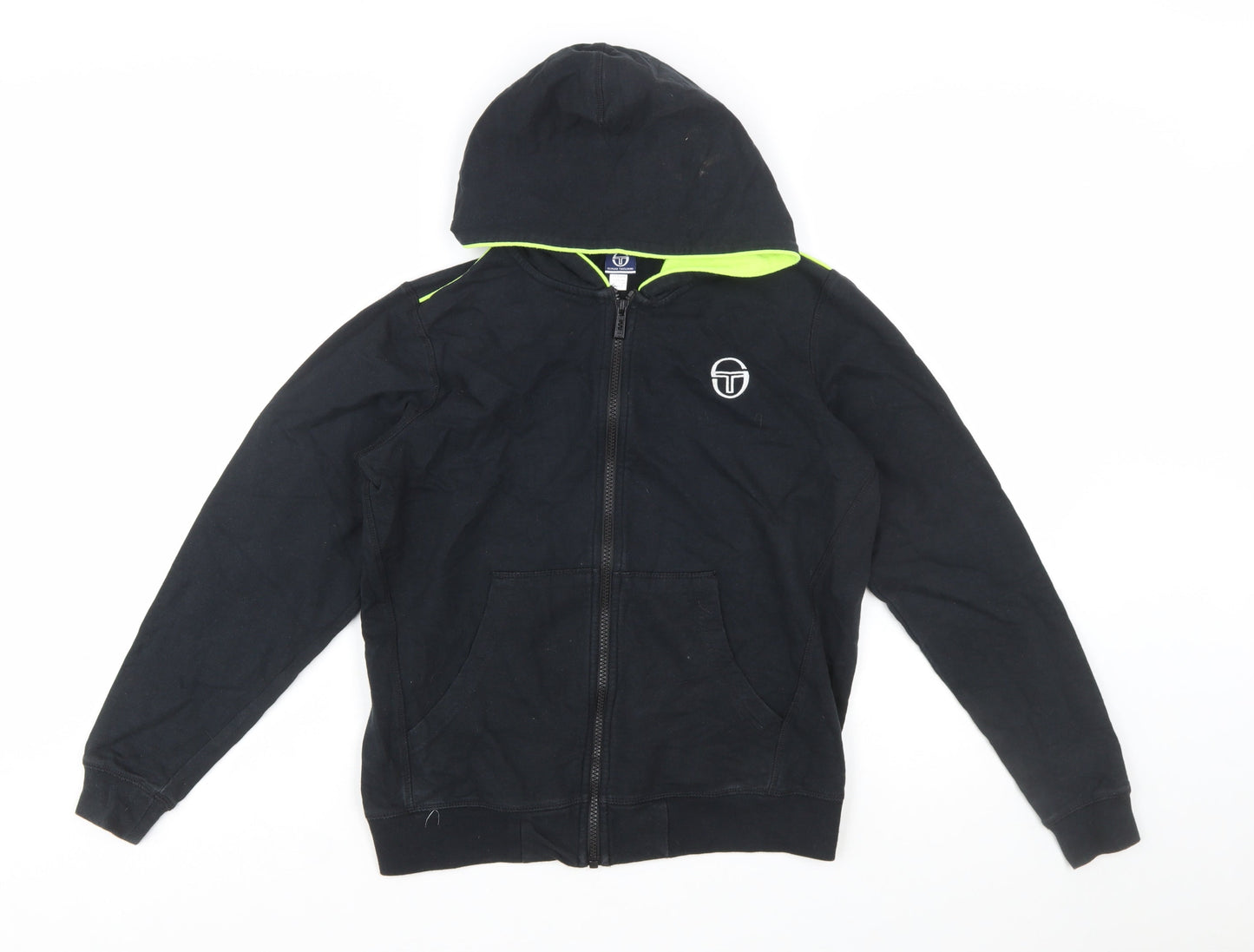 Sergio Tacchini Boys Black Full Zip Hoodie 14 Years 164cm Cotton Logo Sportswear
