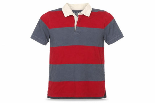 GAP Men's Red & Grey Striped Polo Shirt Size L Cotton Short Sleeve
