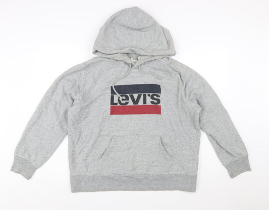 Levi's Mens Grey Pullover Hoodie Size L Graphic Logo Fleece