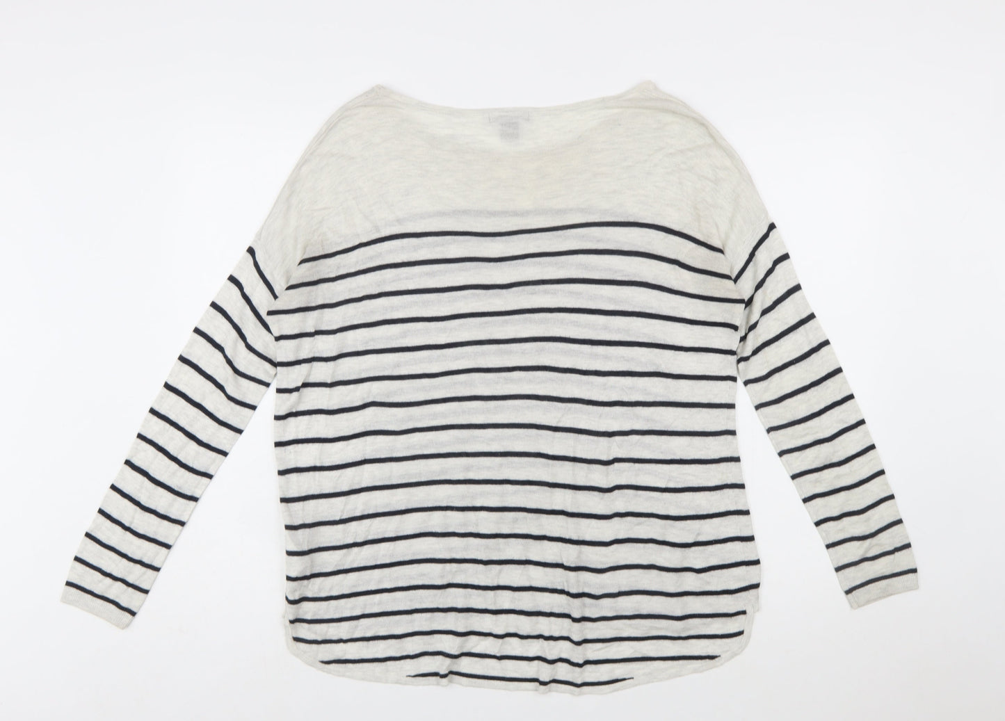 H&M Women’s White Striped Relaxed Pullover Jumper Size 12
