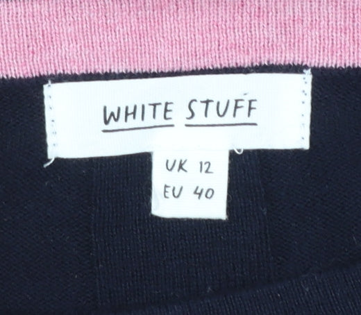 White Stuff Women's Navy Multi Stripe Jumper UK 12 Long Sleeve Cotton Wool