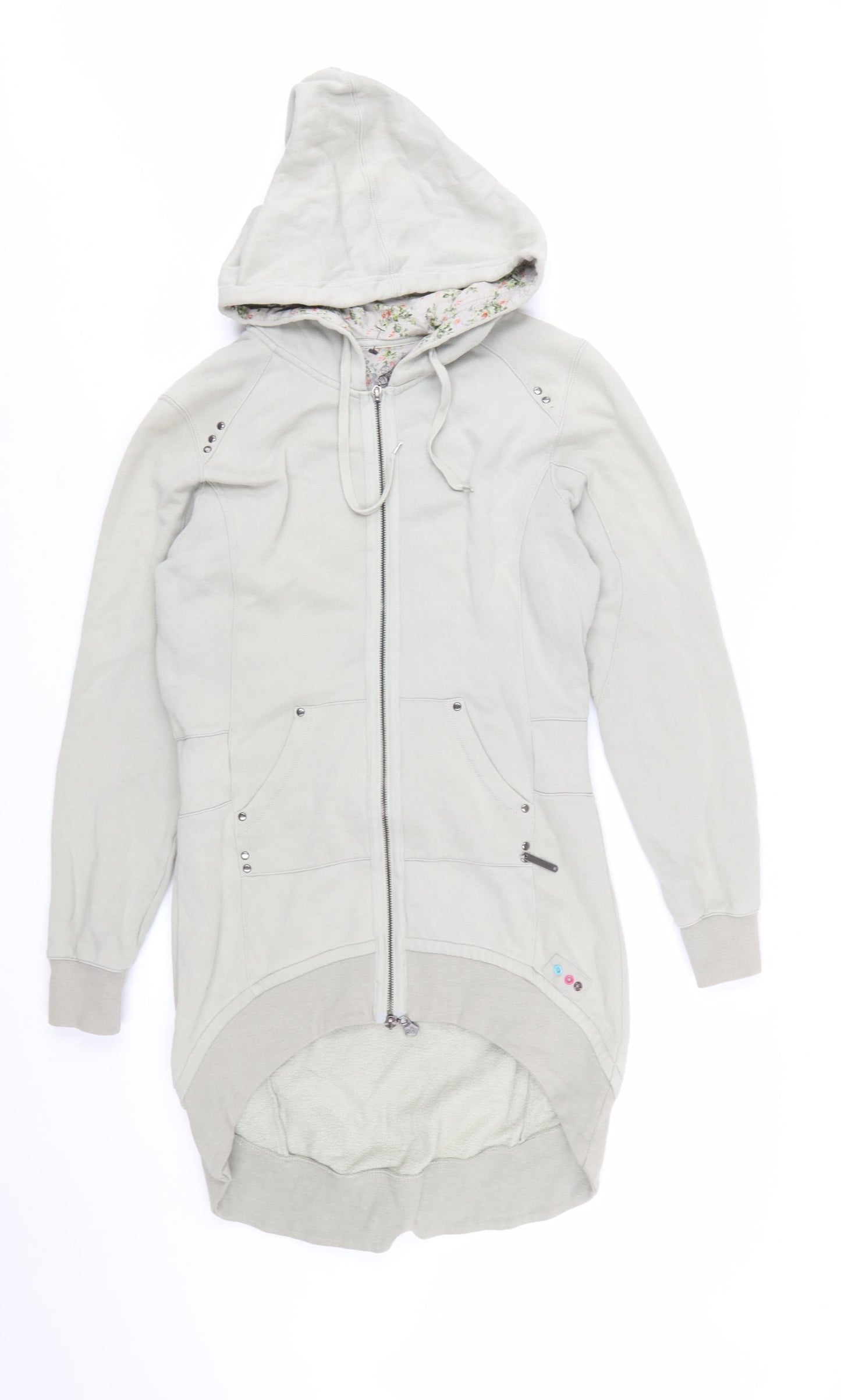 Lambretta Women Grey Full Zip Longline Hoodie Size 10 Cotton