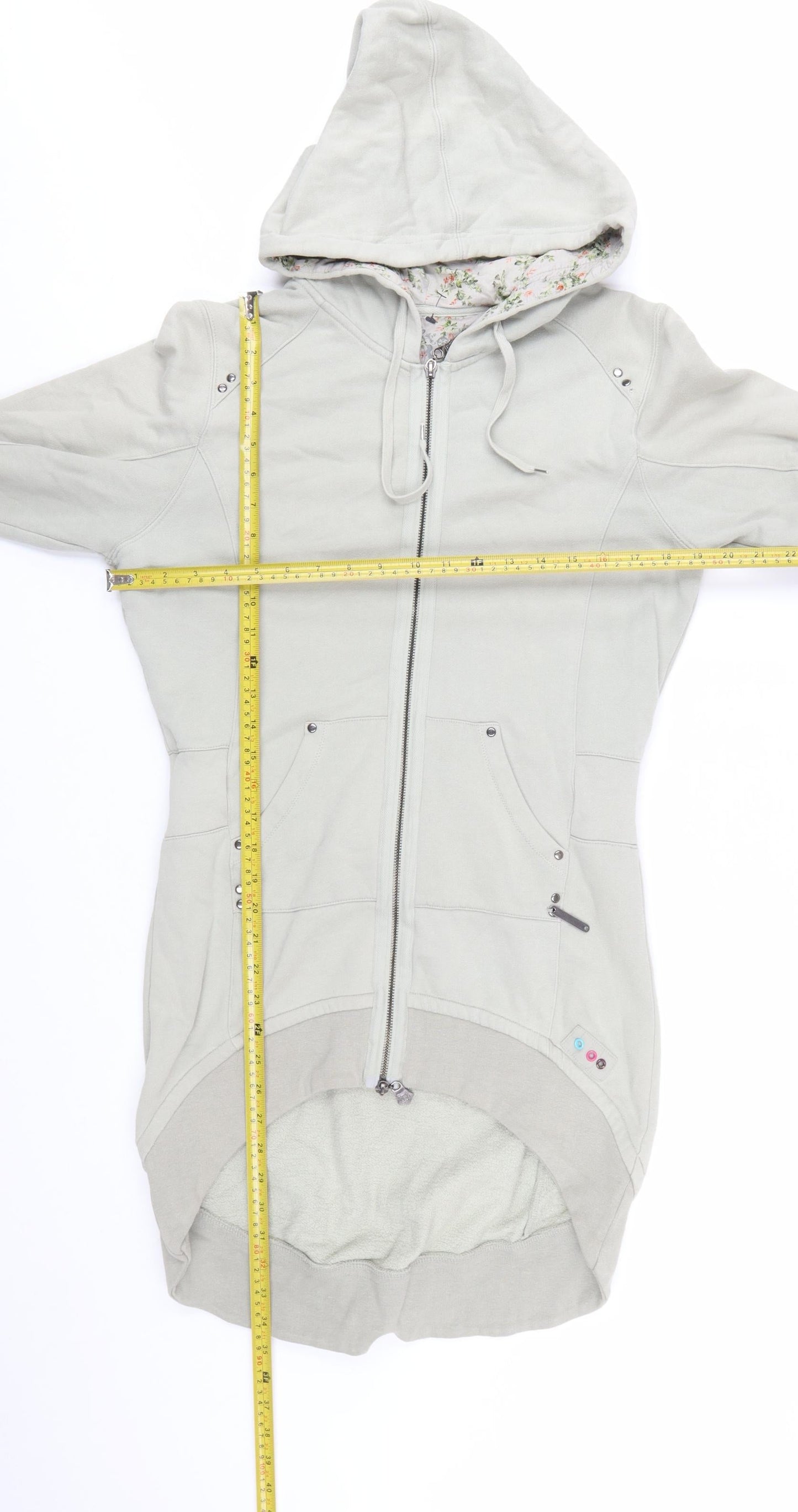 Lambretta Women Grey Full Zip Longline Hoodie Size 10 Cotton