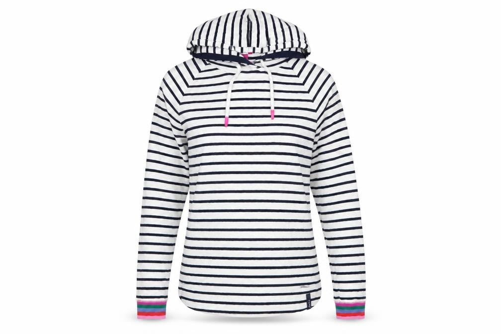 Joules Women's Navy White Striped Cotton Hoodie UK 12 Pullover