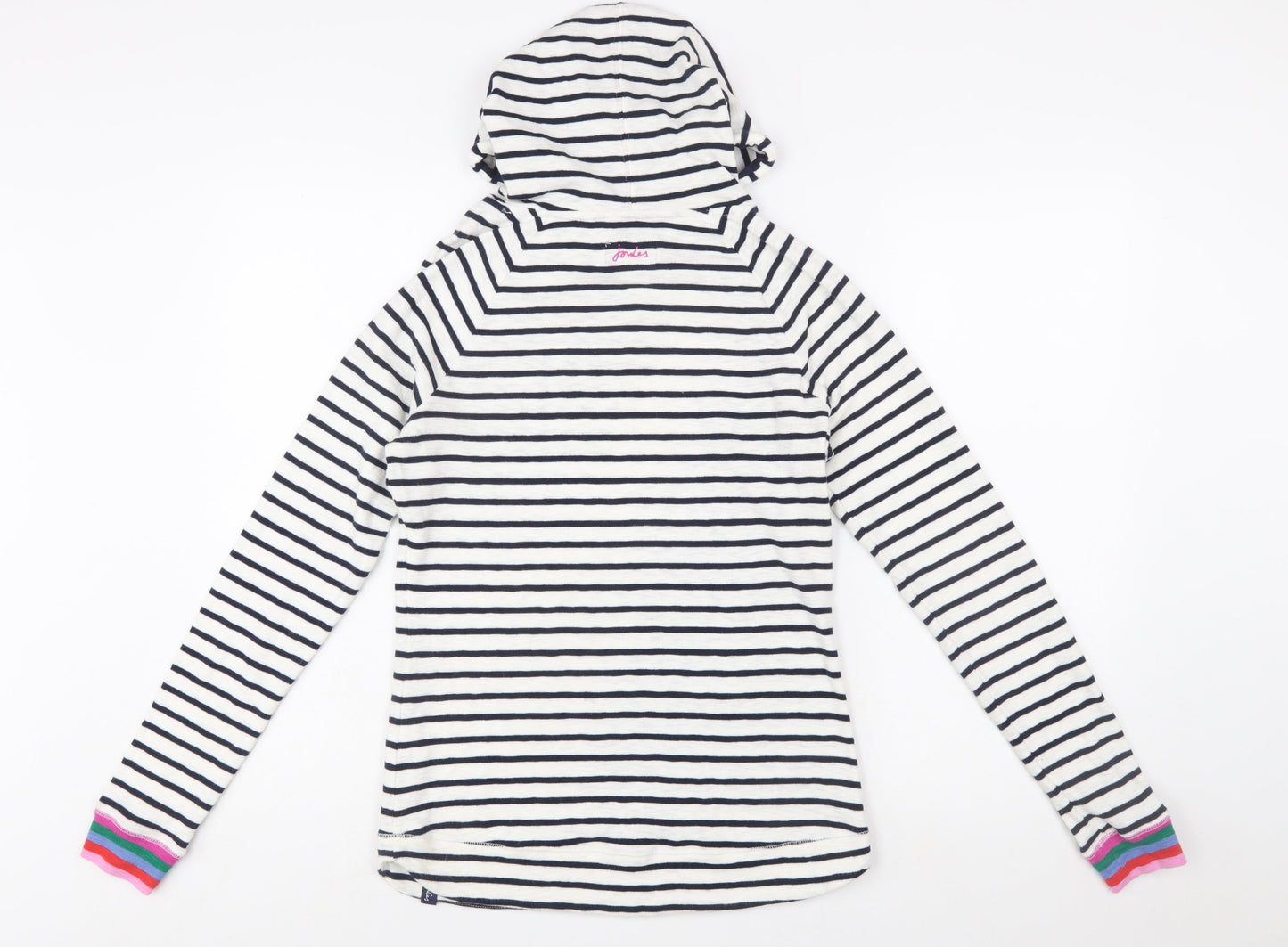 Joules Women's Navy White Striped Cotton Hoodie UK 12 Pullover