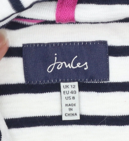 Joules Women's Navy White Striped Cotton Hoodie UK 12 Pullover