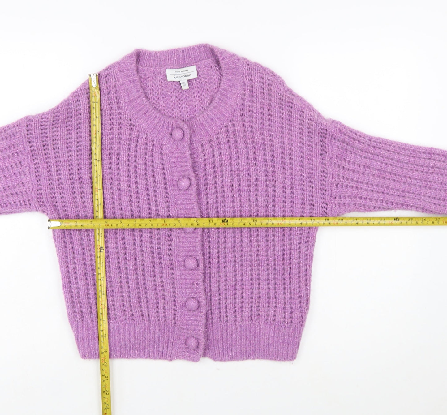 & Other Stories Women Purple Wool Blend Chunky Knit Cardigan S