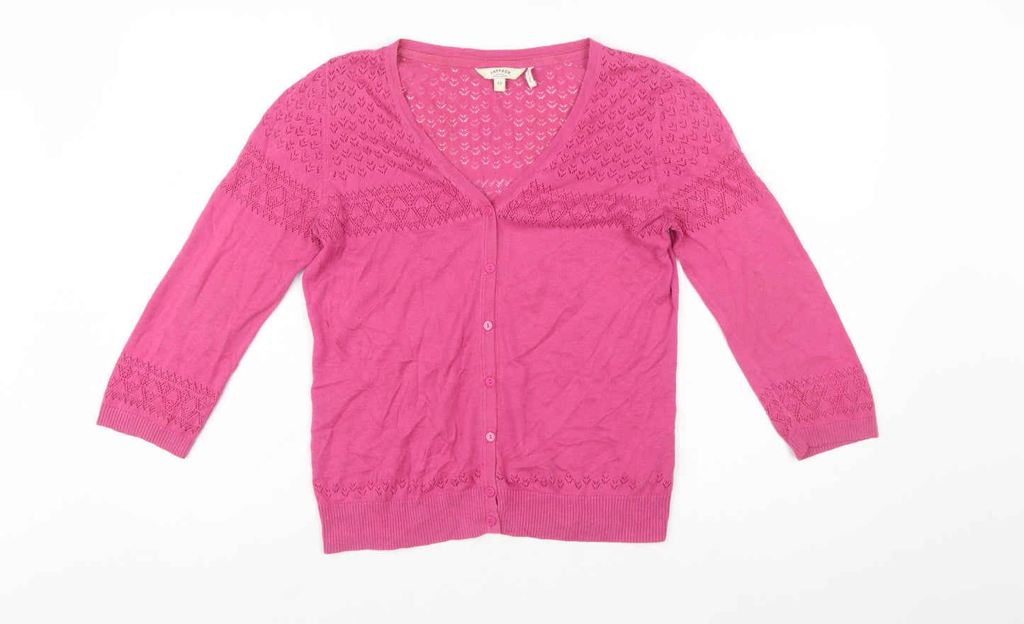 FatFace Women Pink Cotton Button Cardigan Size 12