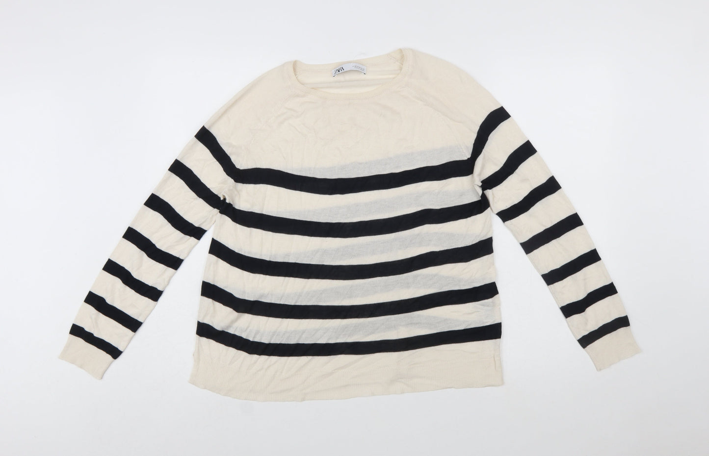 Zara Women Beige Striped Long Sleeve Pullover Jumper Size 12