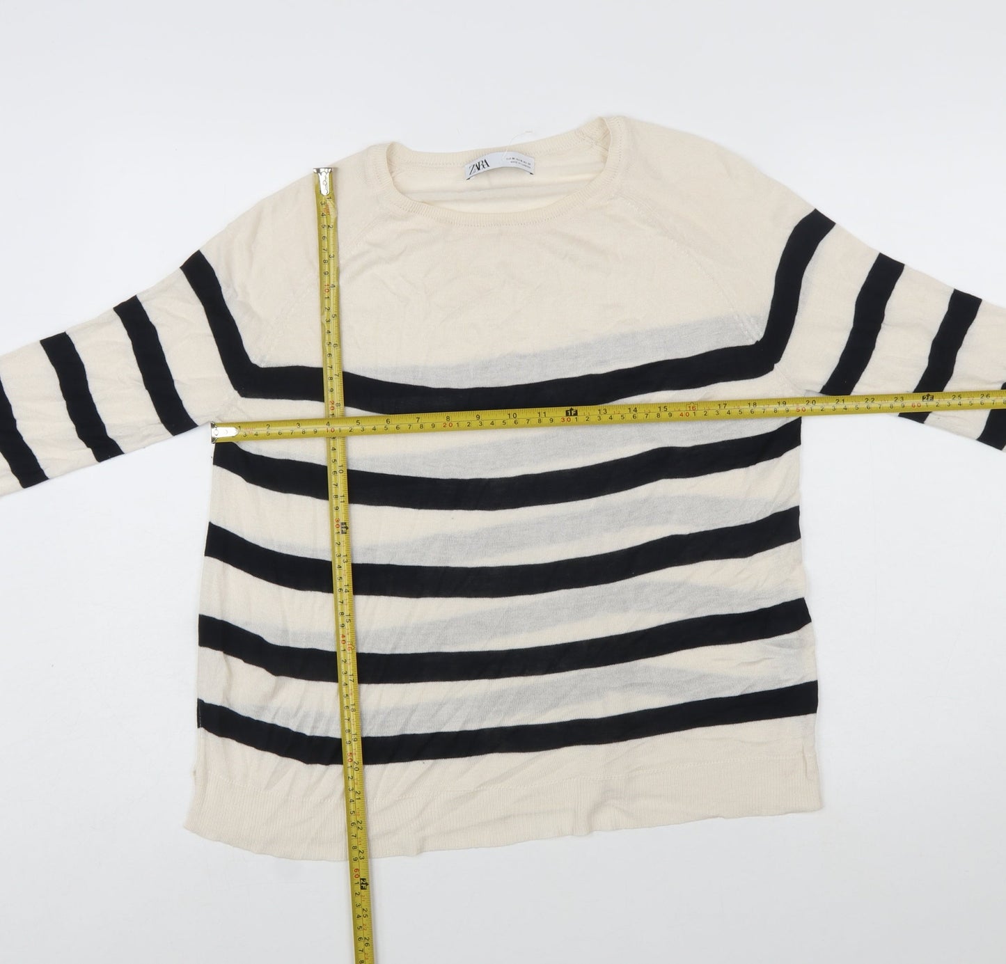 Zara Women Beige Striped Long Sleeve Pullover Jumper Size 12