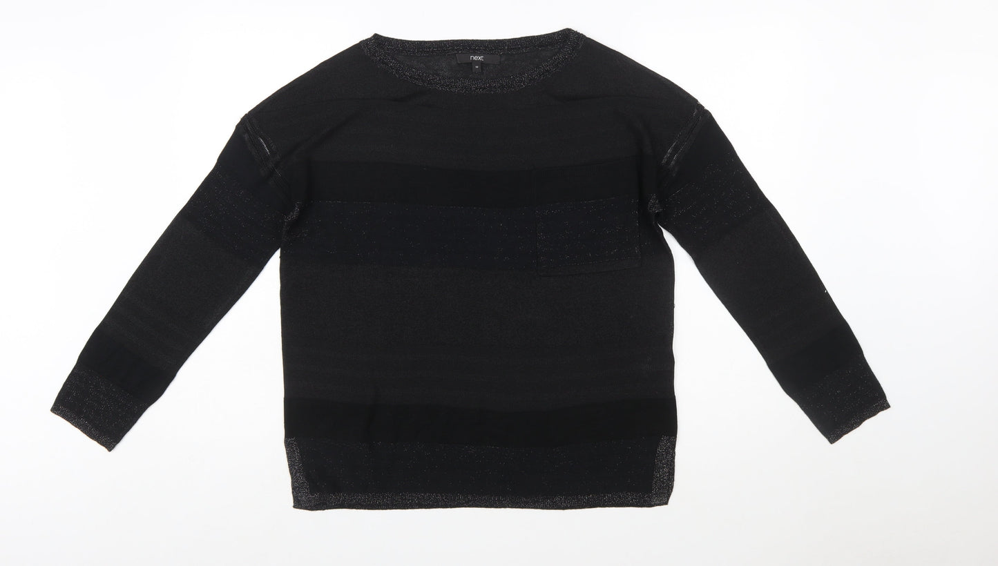 Next Women's Black Striped Crew Neck Long Sleeve Pullover Jumper Size 10