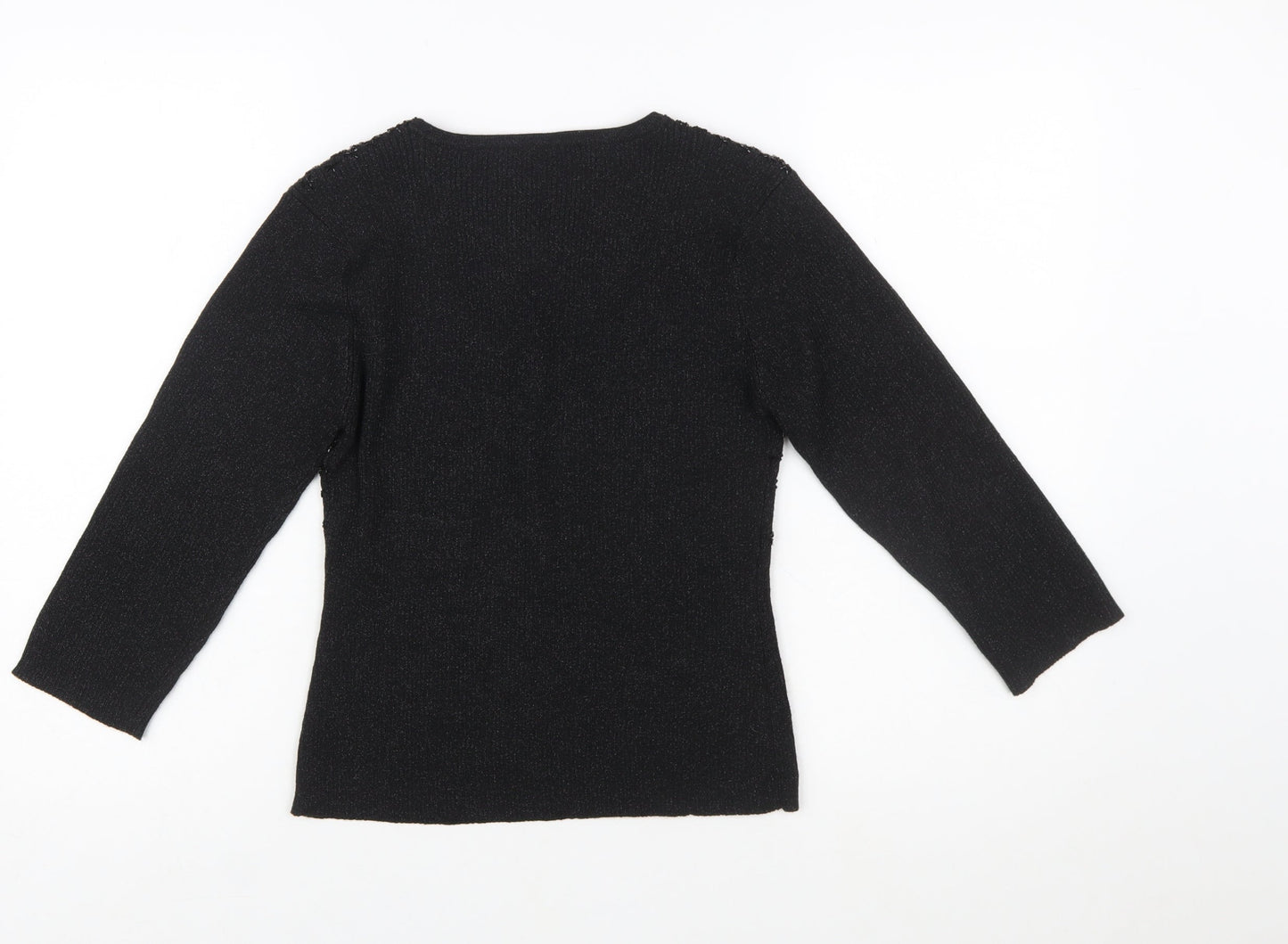 Christine Phillipe Womens Black Beaded Knit Jumper Size M Scoop Neck