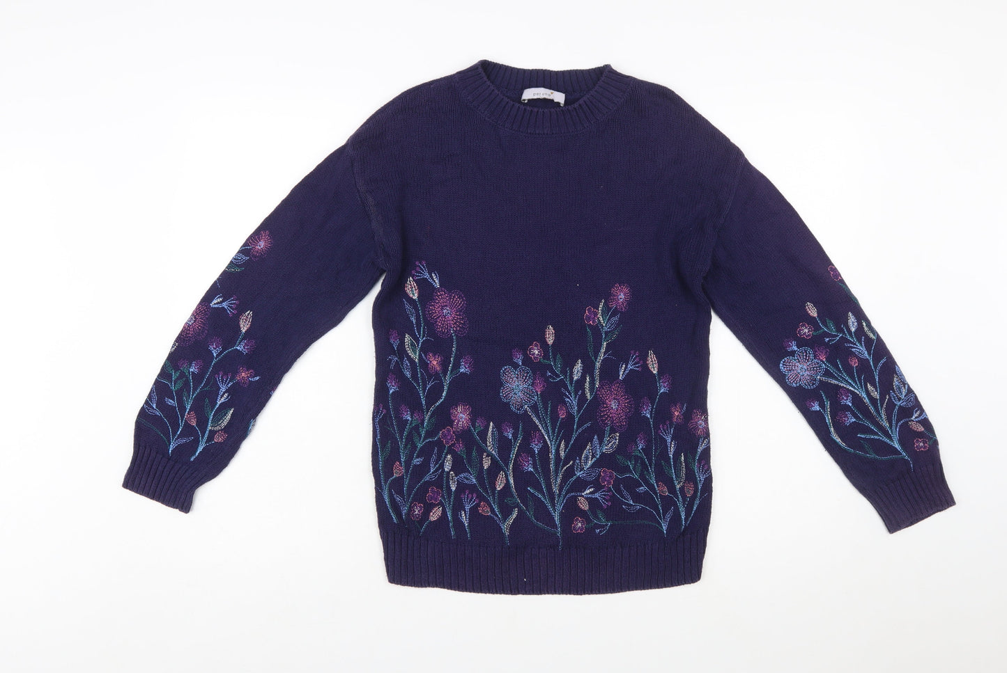 Marks and Spencer Women’s Blue Embroidered Cotton Jumper S