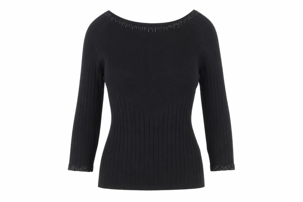 Belldini Women's Black Beaded Boat Neck Long Sleeve Pullover Jumper Size L