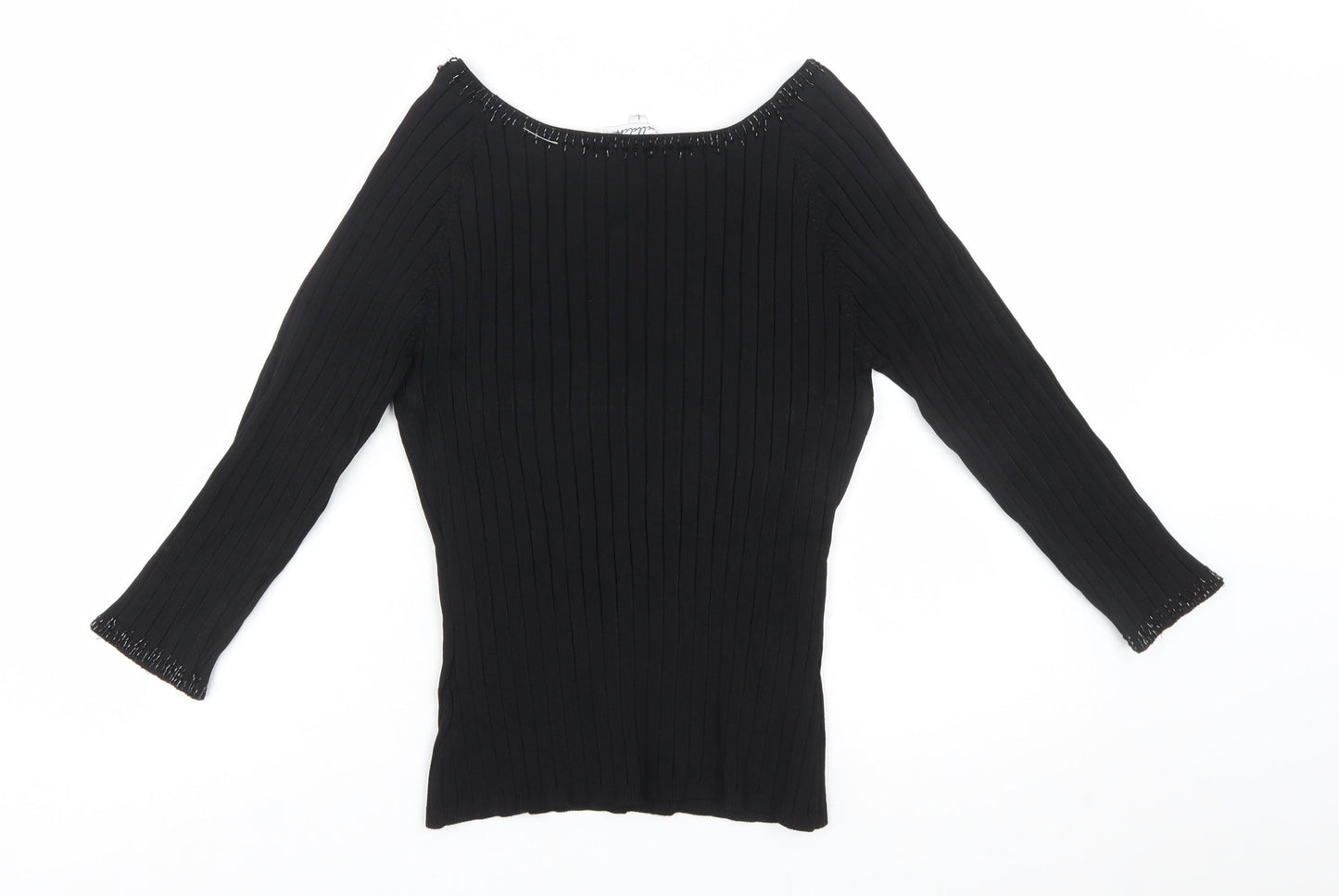 Belldini Women's Black Beaded Boat Neck Long Sleeve Pullover Jumper Size L
