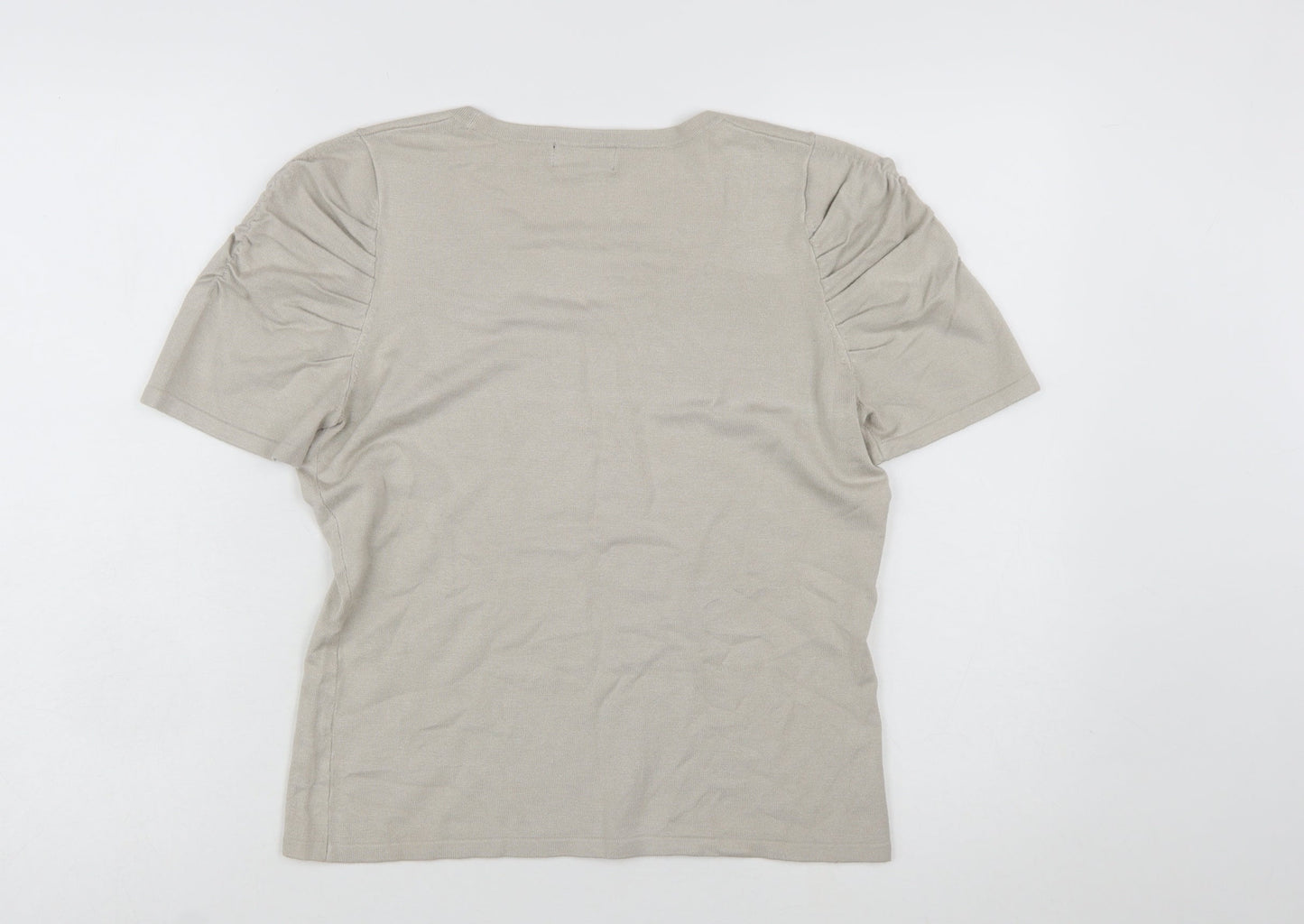 Principles Women Beige Scoop Neck Short Sleeve Pullover Jumper Size 14