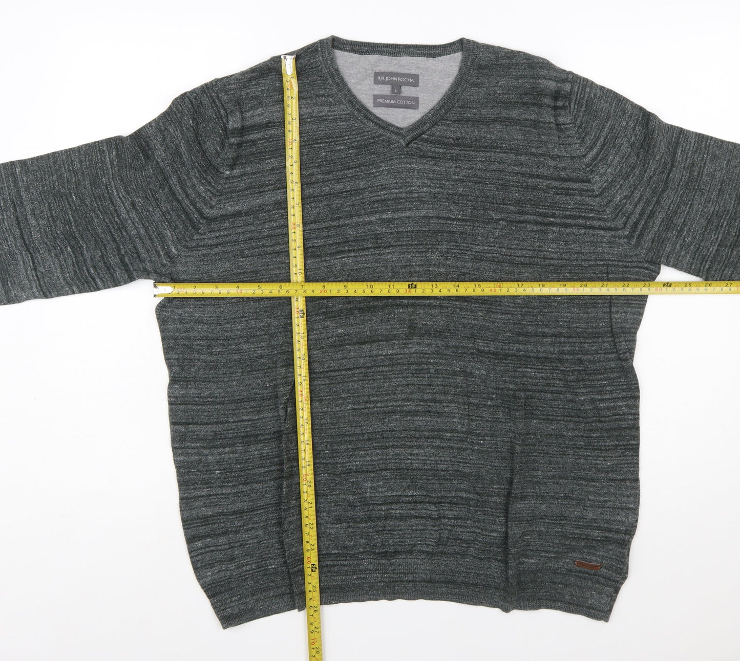 RJR John Rocha Men's Grey Cotton V-Neck Pullover Jumper Size L