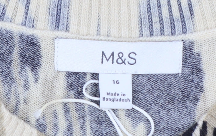 Marks and Spencer Women Beige Animal Print Acrylic Jumper Size 16