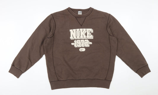 Nike Mens Brown Pullover Sweatshirt L Graphic Crew Neck Sportswear