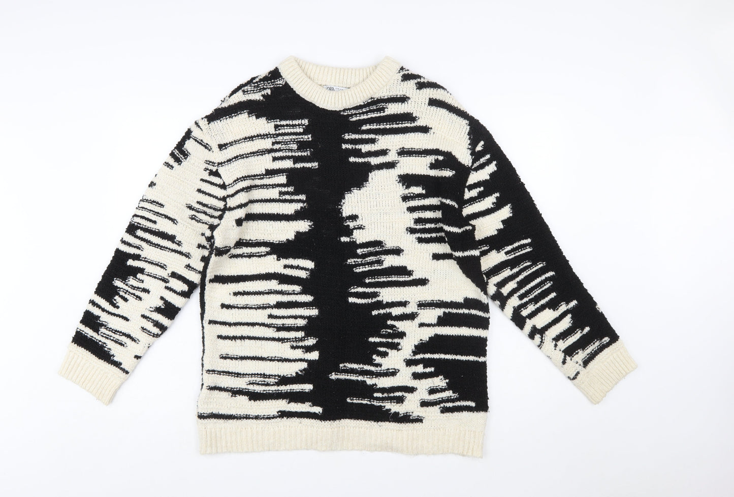 ZARA Women’s Black & Beige Chunky Knit Pullover Jumper Size 12