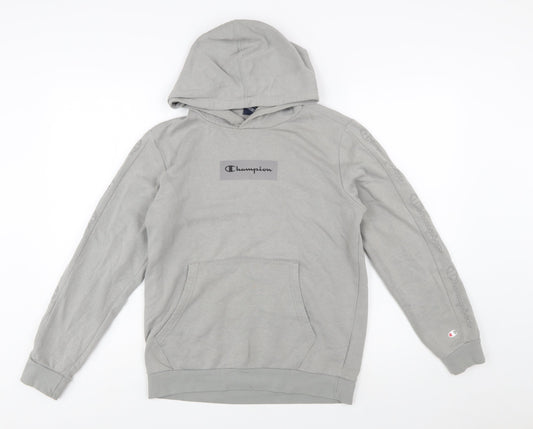 Champion Boys Grey Pullover Hoodie XL 13-14 Years Cotton Blend Logo Print