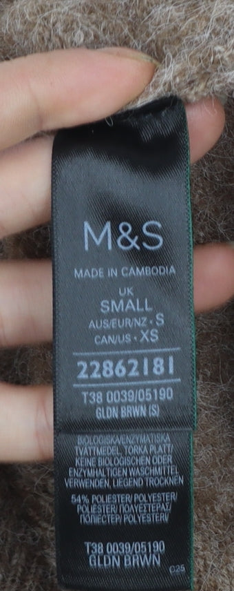 Marks and Spencer Womens Brown V-Neck Wool Blend Jumper Size S