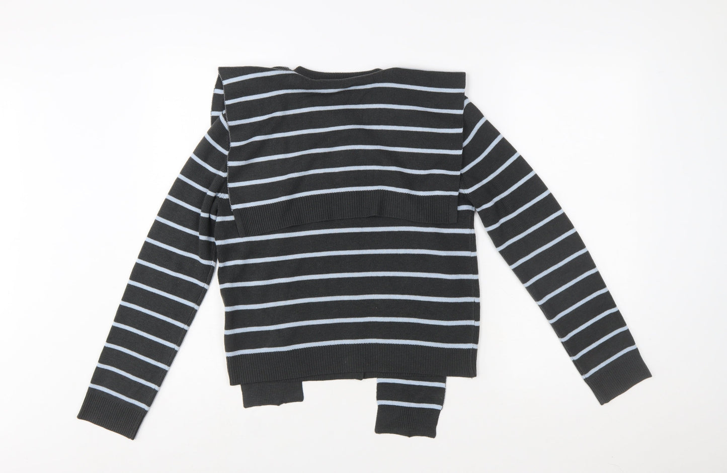 Next Women’s Black Striped Cardigan Size 14 Crew Neck Long Sleeve