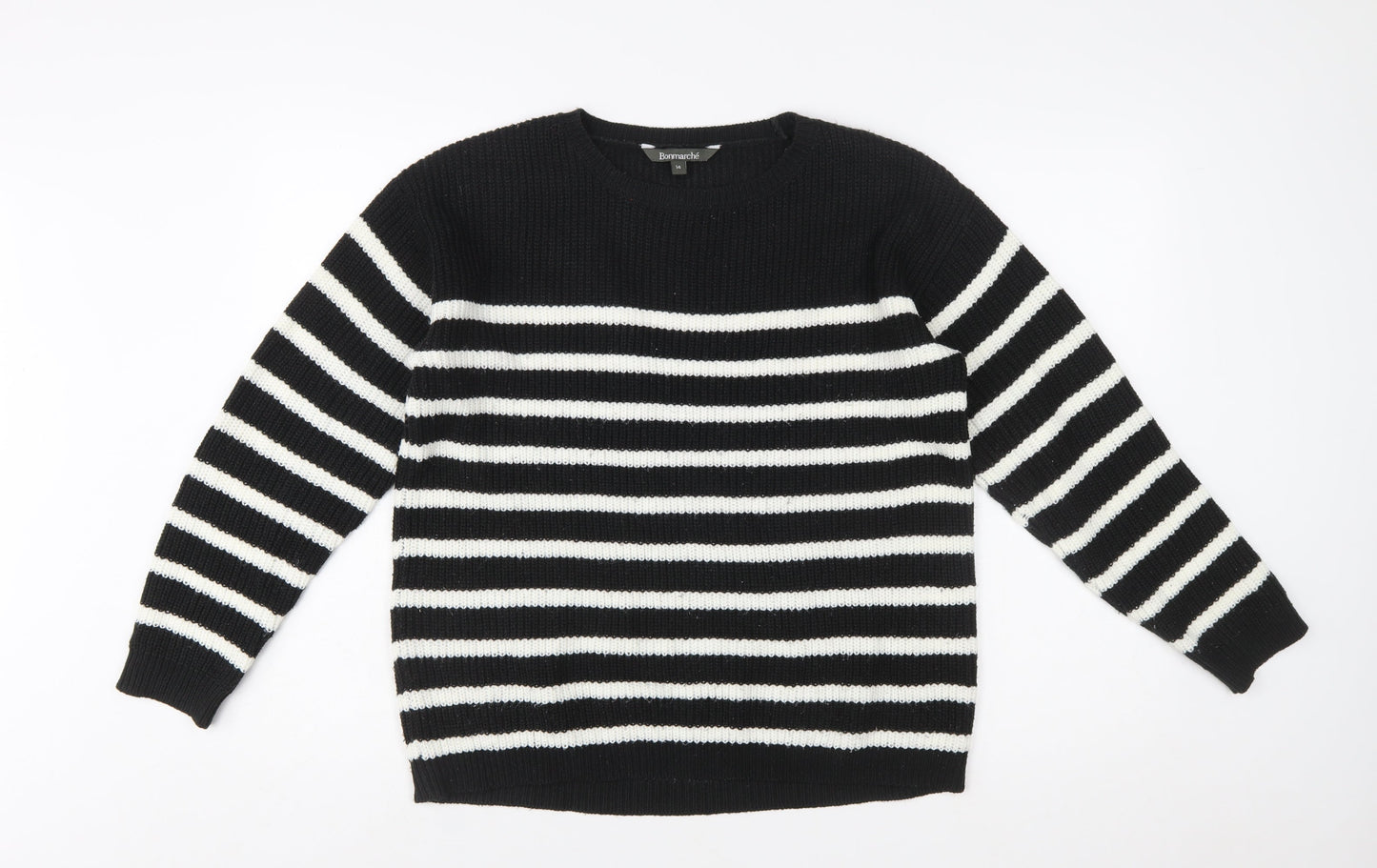 Bonmarché Women’s Black White Striped Knit Pullover Jumper Size 14