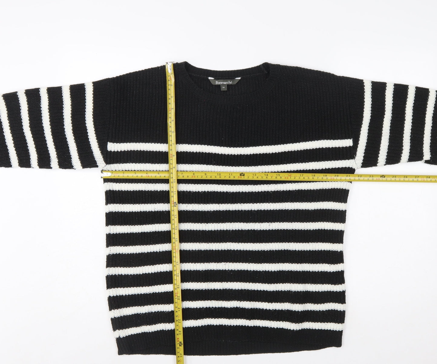 Bonmarché Women’s Black White Striped Knit Pullover Jumper Size 14