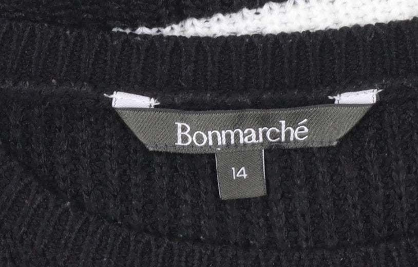 Bonmarché Women’s Black White Striped Knit Pullover Jumper Size 14