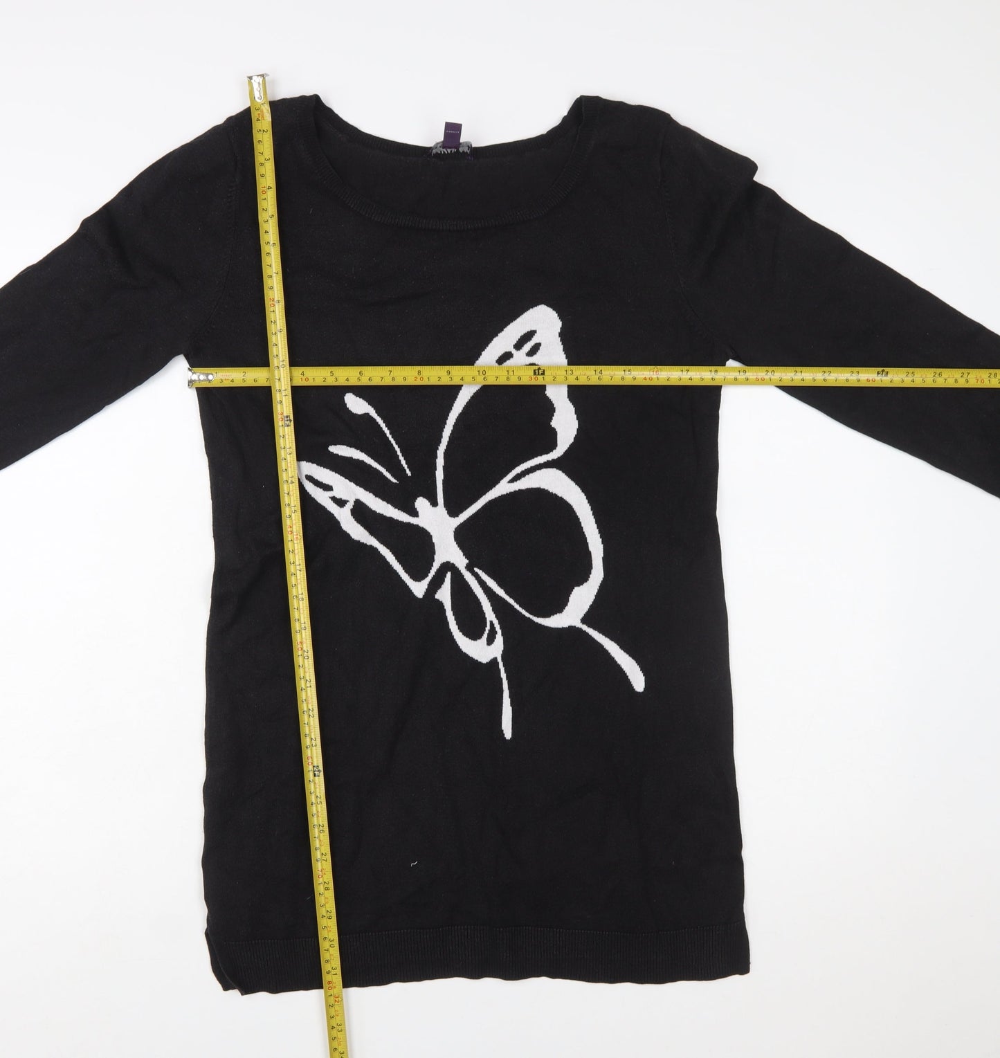 Long Tall Sally Women's Black Medium Butterfly Knit Pullover Jumper