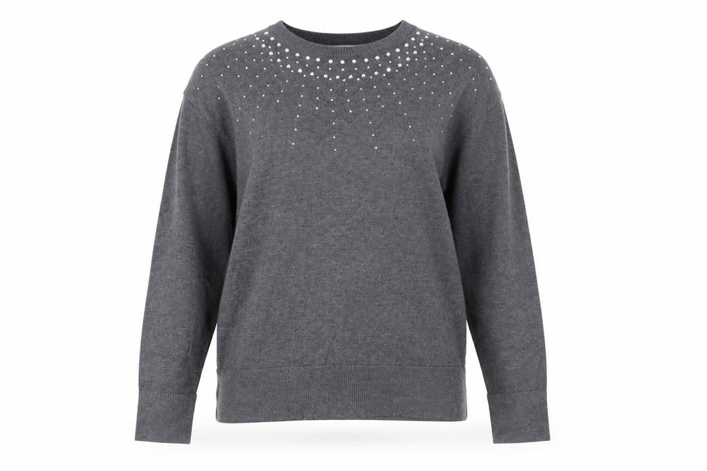 Dorothy Perkins Women’s Grey Petite Rhinestone Crew Neck Jumper Size 6