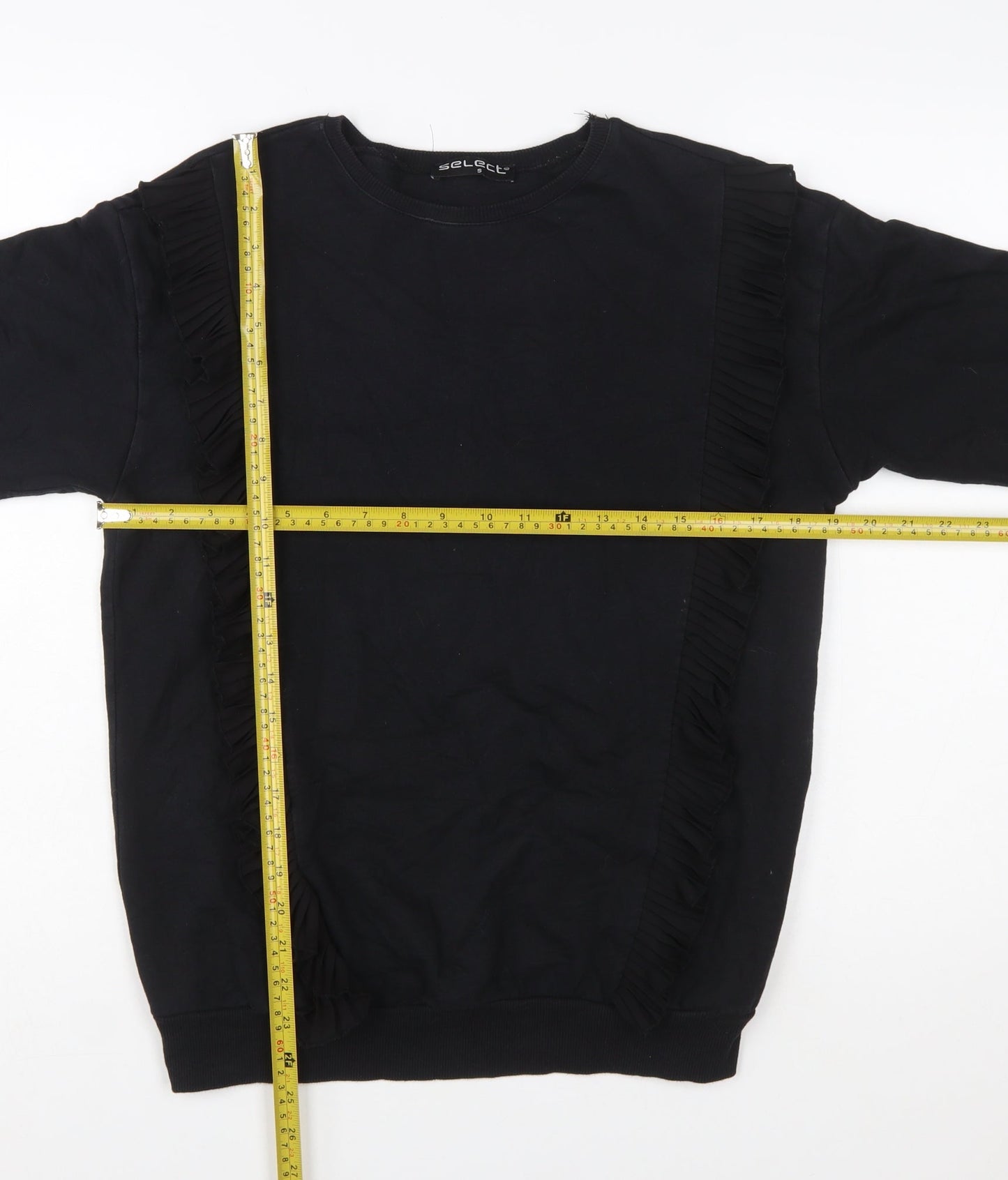Select Women Black Ruffle Trim Pullover Sweatshirt Size S