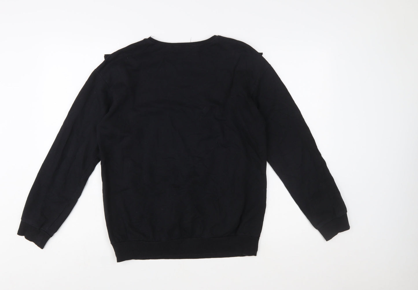Select Women Black Ruffle Trim Pullover Sweatshirt Size S