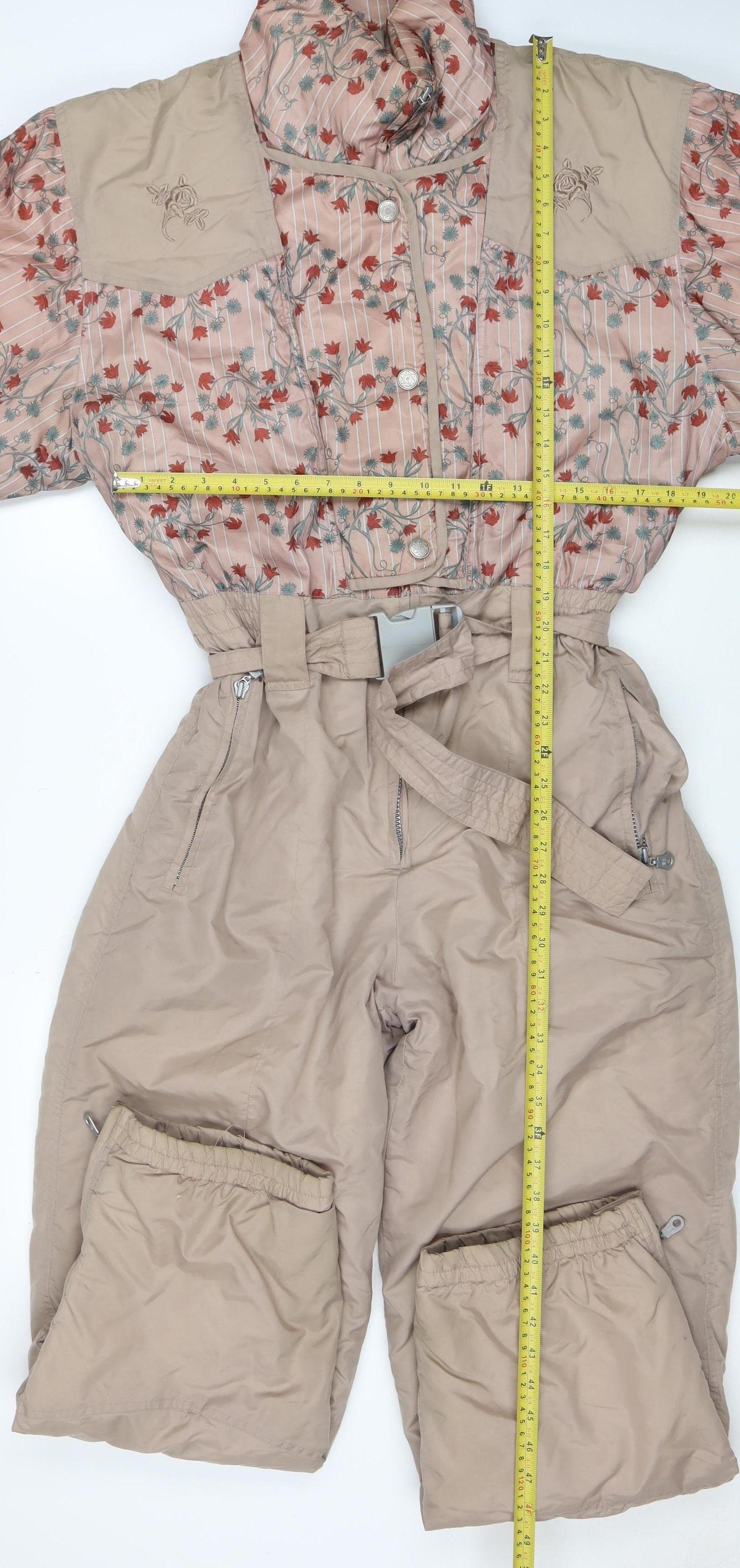Easy Wear Womens Beige Floral Insulated Snow Pants M Winter Ski Trousers