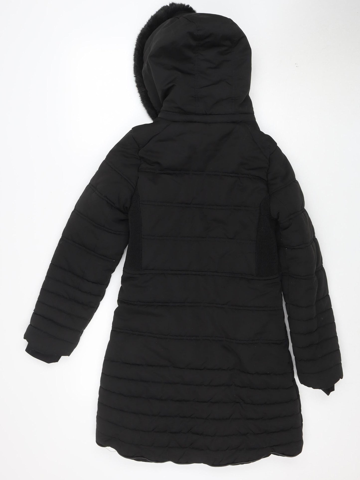 Firetrap Girls Black Long Puffer Coat Hooded Fur Trim 13 Years