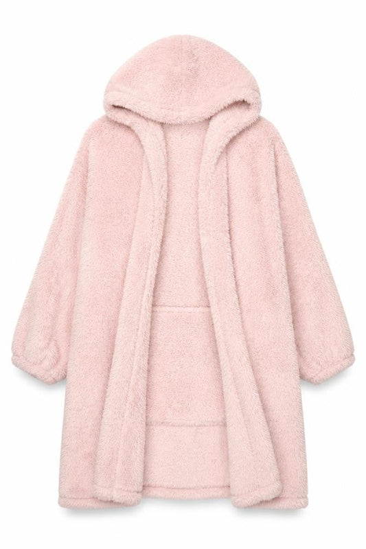 Dunelm Women Pink Fleece Hooded Robe One Size Winter Loungewear