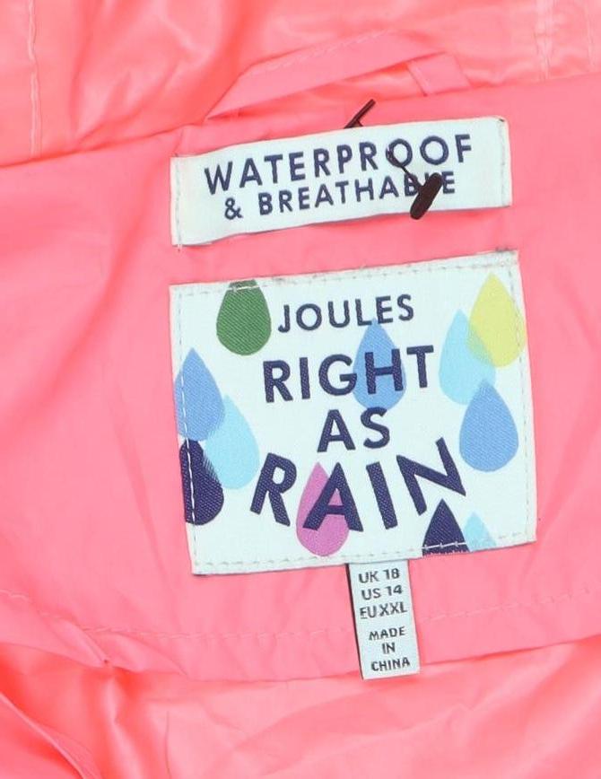 Joules Women's Pink Waterproof Hooded Rain Coat Jacket Size 18