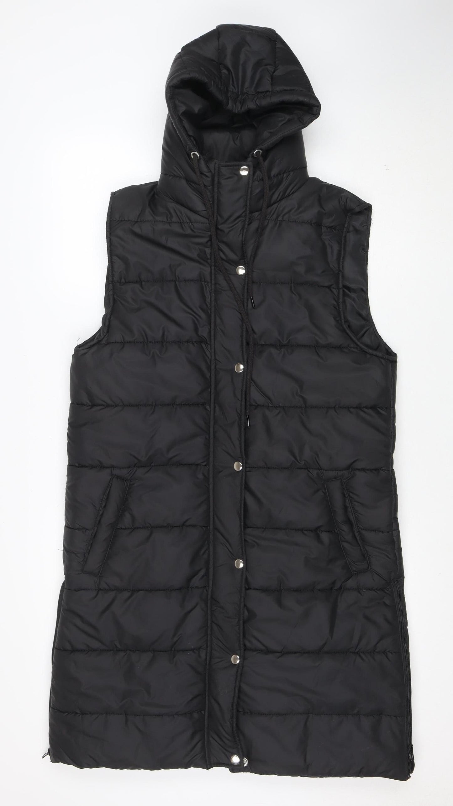 I Saw It First Womens Black Puffer Hooded Long Waistcoat M