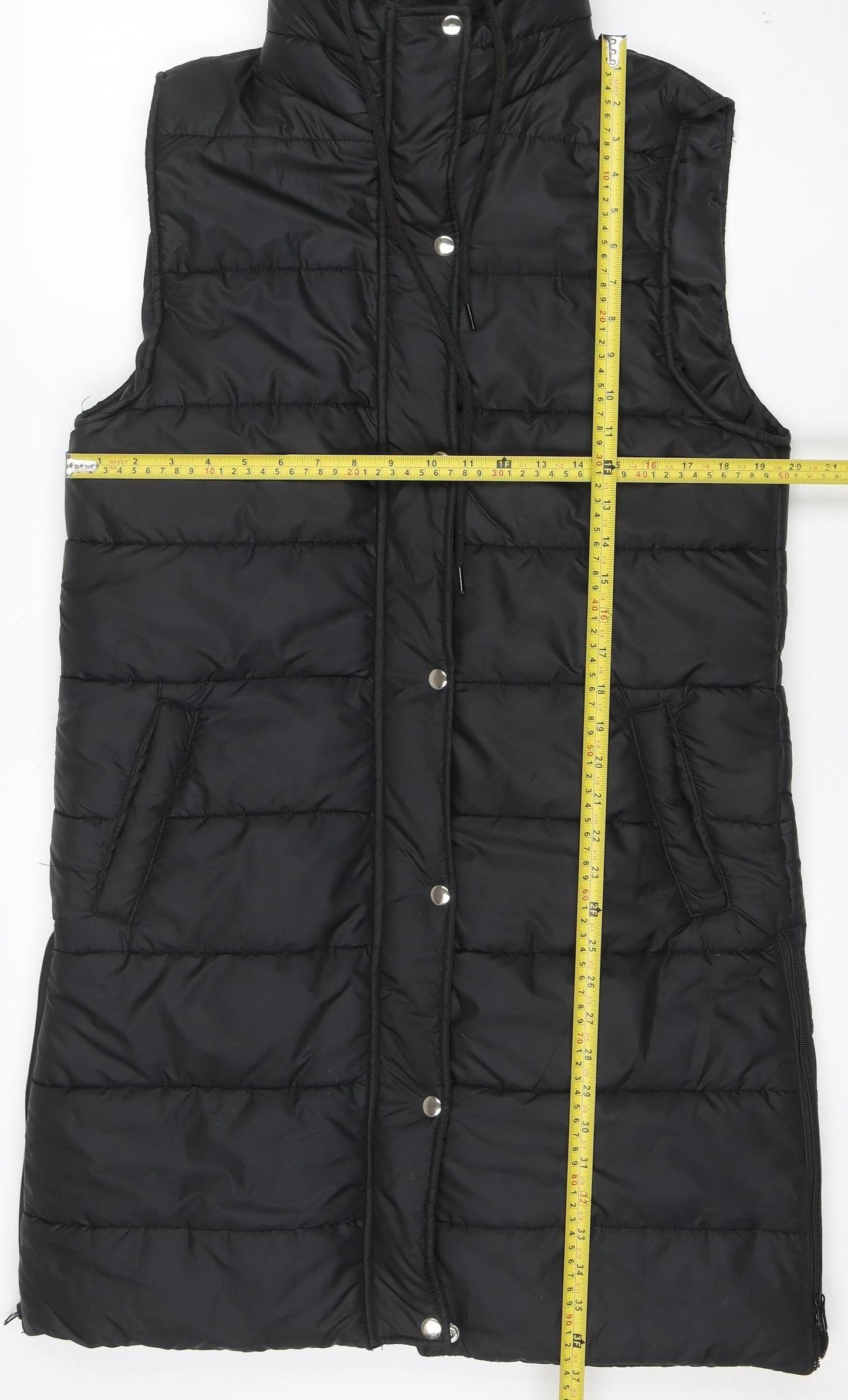 I Saw It First Womens Black Puffer Hooded Long Waistcoat M