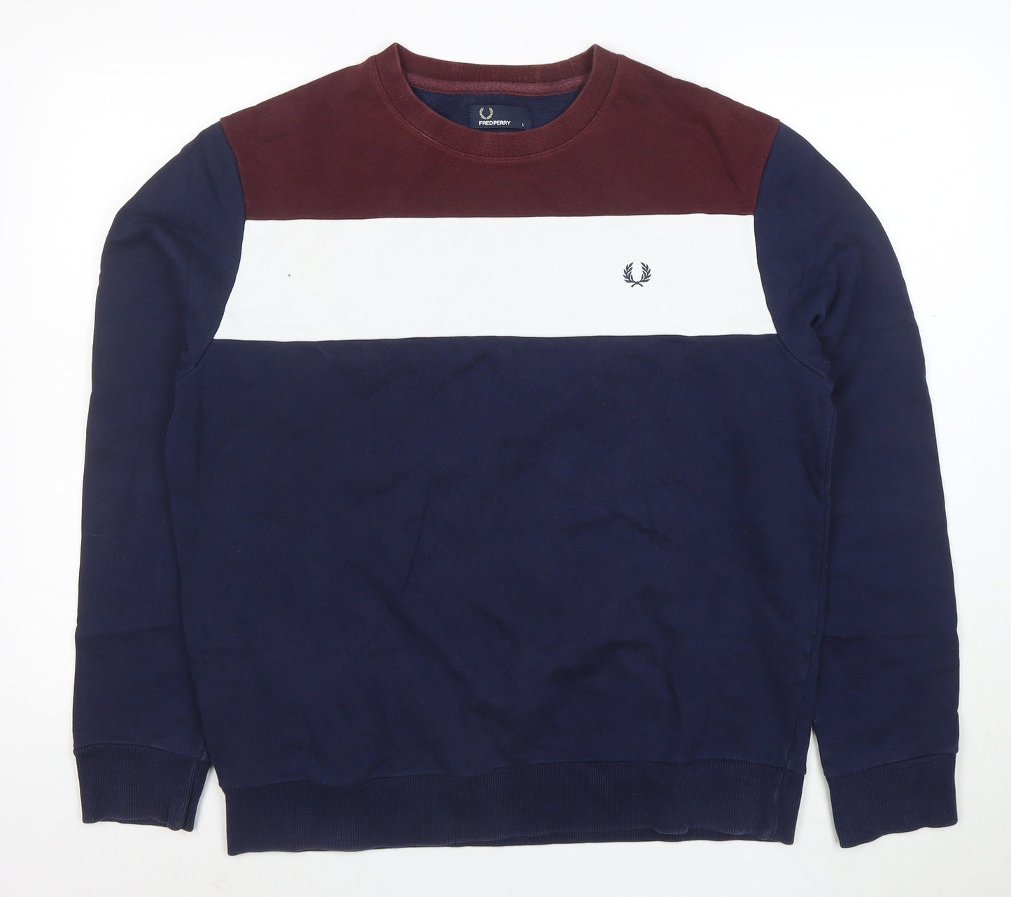 Fred Perry Men's Blue Crew Neck Colour Block Sweatshirt L