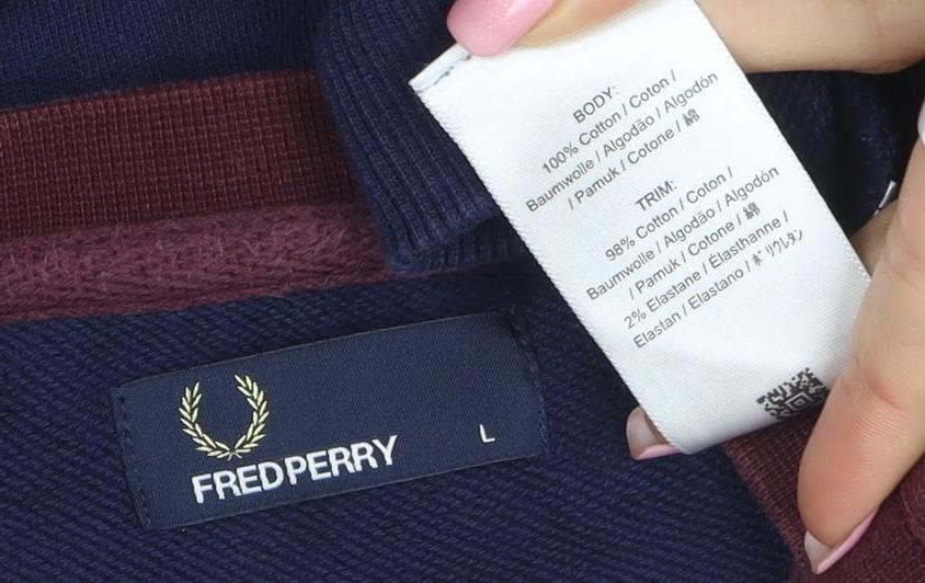 Fred Perry Men's Blue Crew Neck Colour Block Sweatshirt L