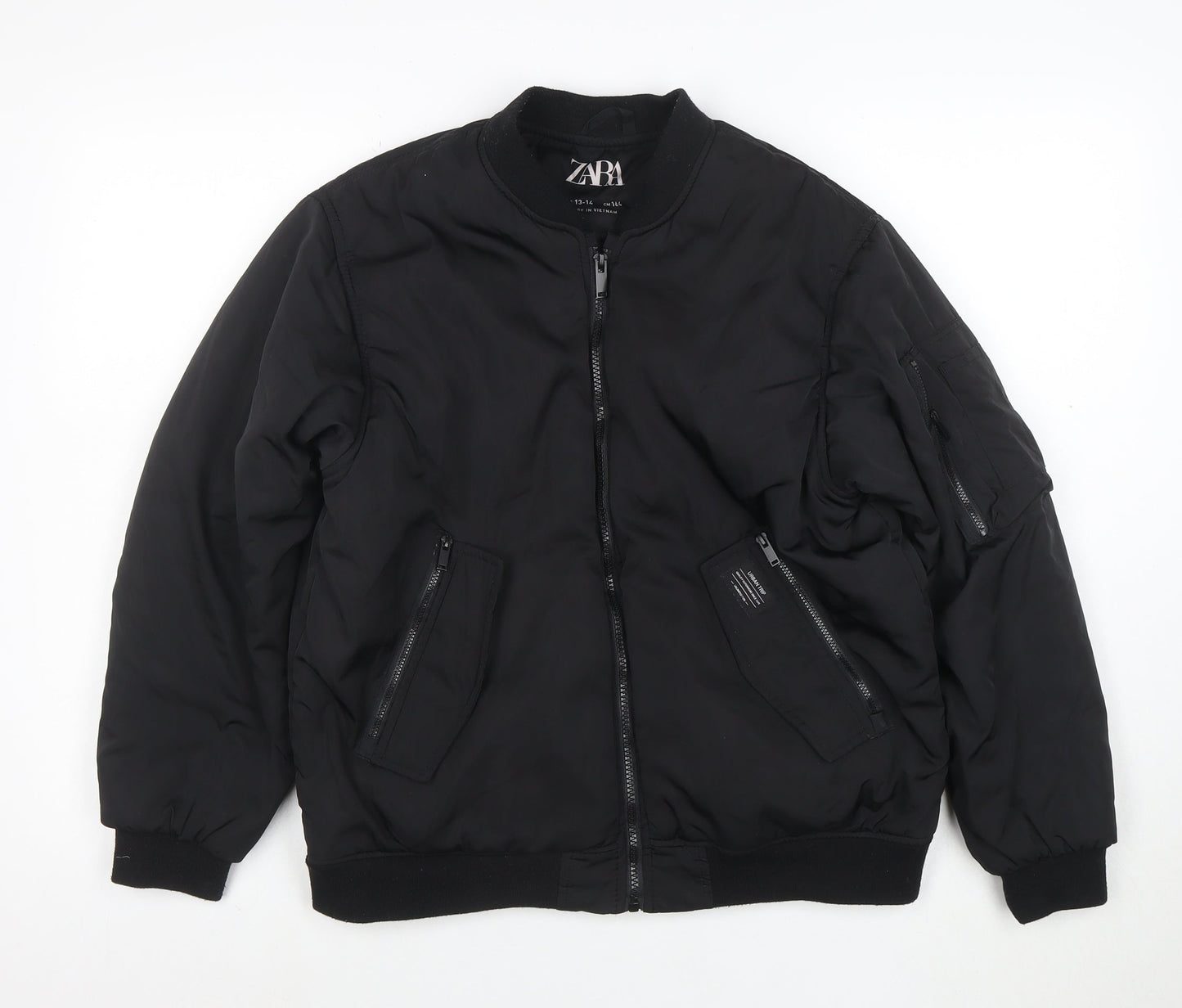 ZARA Boys Black Bomber Jacket 13-14 Years Full Zip Lined Winter Coat