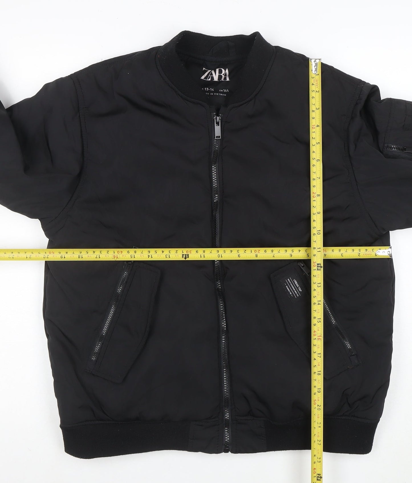 ZARA Boys Black Bomber Jacket 13-14 Years Full Zip Lined Winter Coat